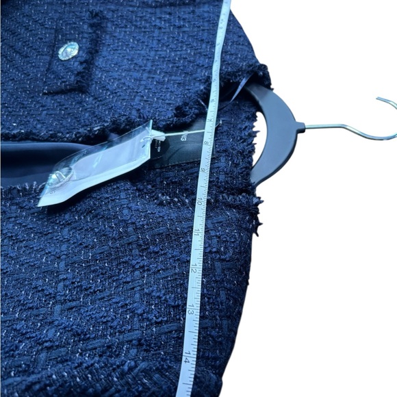 NWT Mango Cropped Tweed Blazer Jacket Navy Blue XS Chic Classic Preppy Parisian - Picture 4 of 14